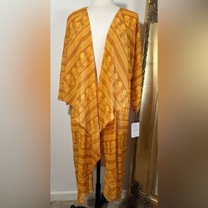 NWT LuLaRoe Shirley Orange Print Open Front Kimono Cardigan Size Large